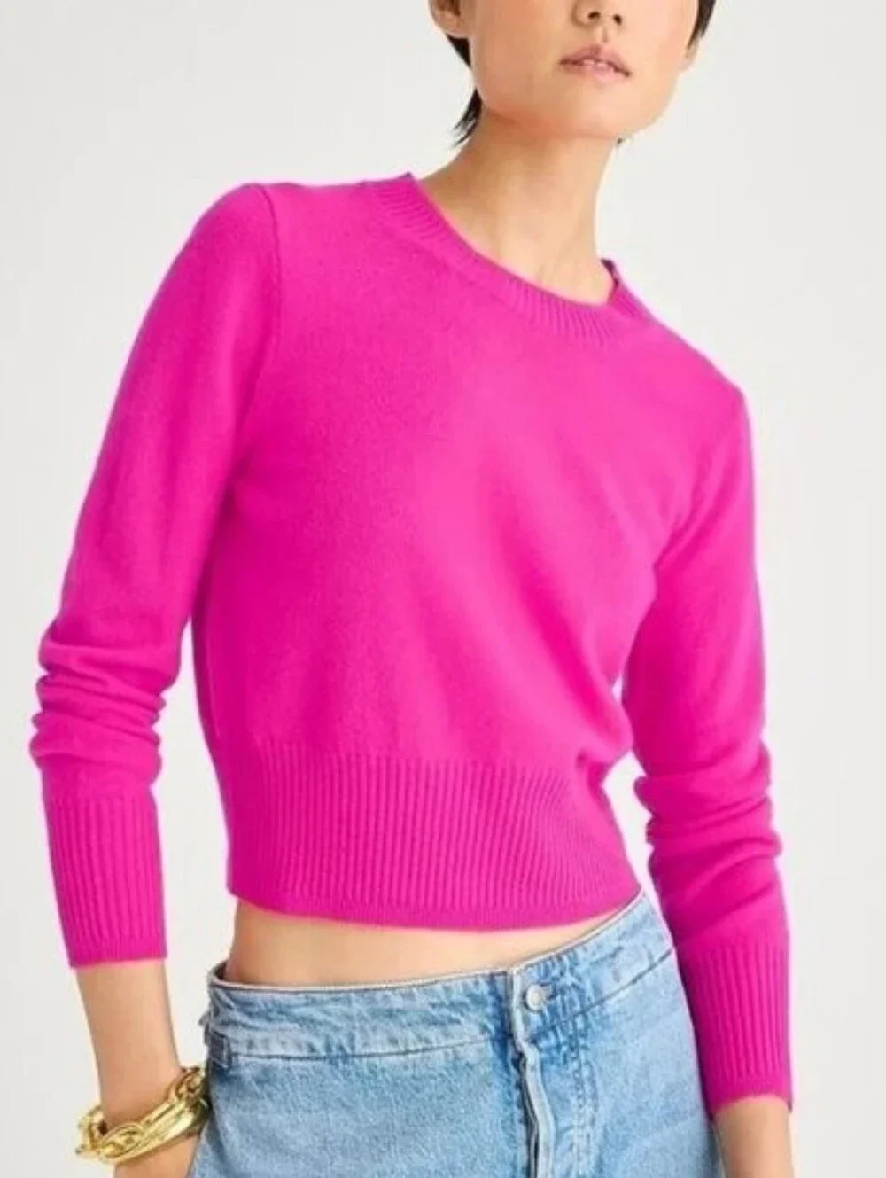 J. Crew Women's Cashmere Shrunken Crewneck Sweater in 'Neon Flamingo' - Size 3X